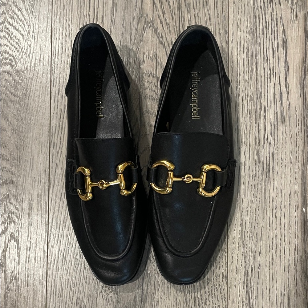 Jeffrey Campbell Black Loafers with Gold Accent